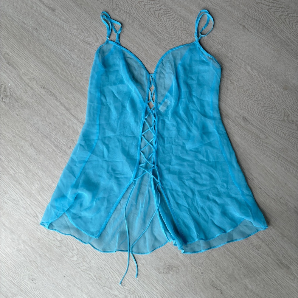 Light Blue Mesh Lace-Up Camisole